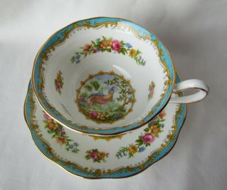Royal Albert Tea Cup And Saucer Chelsea Bird Turquoise Footed Gold Trim