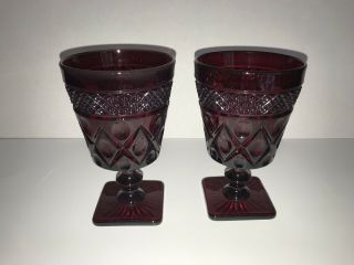 Imperial Cape Cod Ruby Red 5 1/4” Tall 6 Ounce Wine Water Goblet Glass Set Of 2