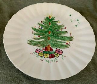 2 Vintage Blue Ridge Southern Potteries Hand Painted Christmas Tree Plates