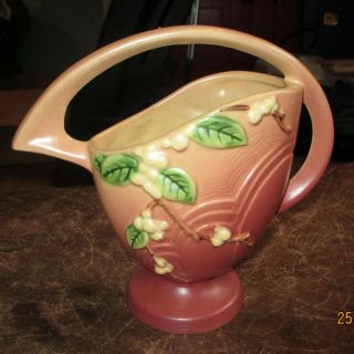Antique Roseville Art Pottery Pink Rose Snowberry Ibk - 8 " Basket Planter