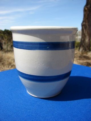 Vtg Roseville Pottery R.  R.  P Co Blue Stripe Tall Bowl Mixing Utensil Usa