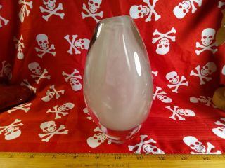 Clear Glass Frosted,  White Inside Vase,  Signed And Numbered; Finland