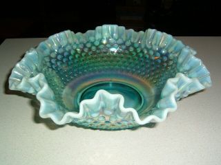 Fenton Hobnail Blue Green Opalescent Large 12 Inch Bowl