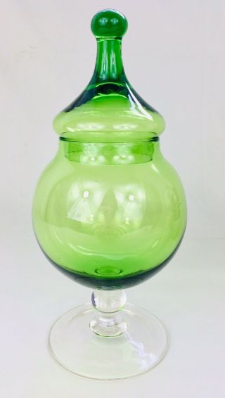 Vintage Italian Empoli Olive Green Glass Apothecary Bon Bon Jar 2