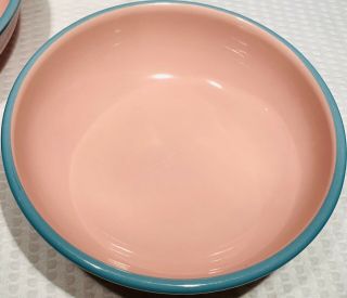 Set Of 3 6 3/4” Rio Century Stoneware Pink and Turquoise Blue Bowls Japan 2