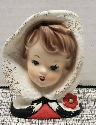 Vintage Inarco Little Girl Lady Head Vase Christmas Caroler Poinsettia