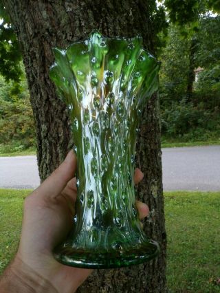 Northwood Carnival Glass Green 7 1/2 Tall Tree Trunk Vase Awesome