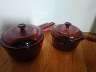 Set 2 Corning Ware Cranberry Visions 1 Liter Pot Spout & Lid 1.  5 L Pan