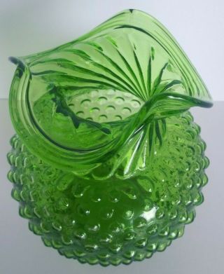 Springtime Green; Fenton; Hobnail Ruffle/scalloped Top Vase Pristine Ca 