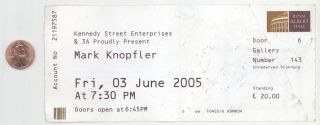 Rare Mark Knopfler 6/3/05 London Rah Large Concert Ticket Stub Dire Straits
