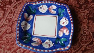 Solimene Vietri Hand Painted Square Fish 7.  5” Plate Italy Vintage