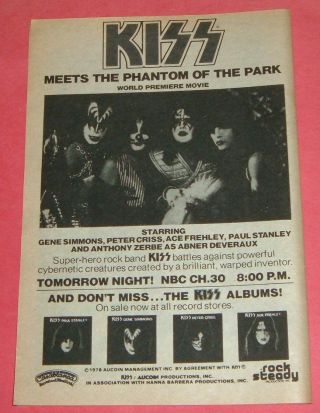 1978 Tv Movie Ad Kiss Meets The Phantom Of The Park Rock Band Gene Simmons