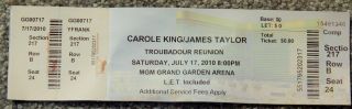 Carole King / James Taylor Concert Ticket,  Mgm Vegas,  July 17 2010