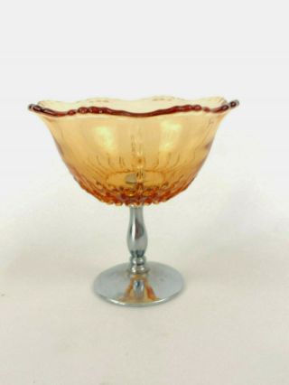 Martinsville Glass Co.  Glass & Chrome Candy Dish Radiance Amber 1936 - 1944