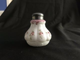 Milk Glass Opaque Eapg Shaker Lobulated Pink Roses