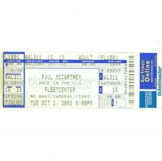 Paul Mccartney Concert Ticket Stub Boston 10/1/02 Back In The Us Tour Beatles