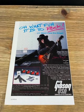 1988 Vintage 5x8 Print Ad For Gibson Guitars Strings With Tom Keifer Cinderella