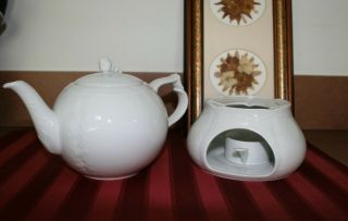 Vintage Kaiser Dubarry White Porcelain Teapot & Warmer Stand - W Germany