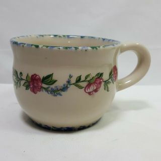 Henn Pottery Blue Sponge Paint Floral Design Mug 3 " Tall Ceramic Vintage