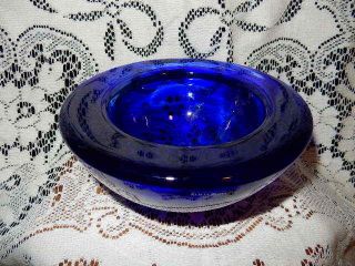 Kosta Boda Anna Ehrner Atoll Large Cobalt Blue Swirl Art Glass Bowl Sweden 6 ½”