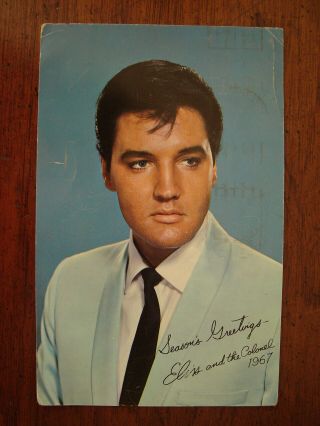 Old Vintage 1967 Xmas Photo Postcard Elvis Presley Seasons Greeting