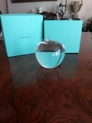 TIFFANY & CO.  CRYSTAL APPLE PAPERWEIGHT W/ BOX 5