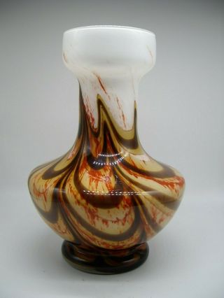 Large Vintage Empoli V B Opaline Marbled Swag Feather Cased Glass Pop Art Vase