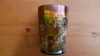 Carnival Glass Fenton Green Floral & Grape Tumbler Hard To Find Color