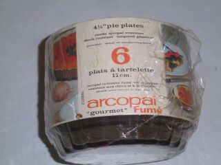 Vtg Arcopal France Glass Tart Pie Dish|pans Six 4.  25 " Individual Smoke Pkg