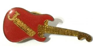 Journey - Old Og Vtg 1980`s Guitar Shaped Studded Enamel Metal Pin Badge Red
