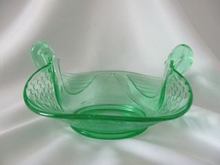 Green Depression Glass Double Handle Swan Candy Dish