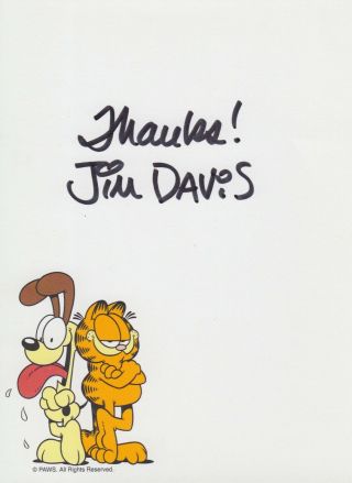 Jim Davis Autographed 4.  5x6 Cut Signature Garfield Hand - Signed Authentic Comic