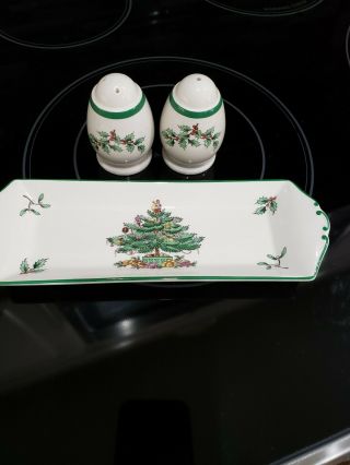 Spode Christmas Tree 9” Rectangular Tray & Salt Pepper Shakers