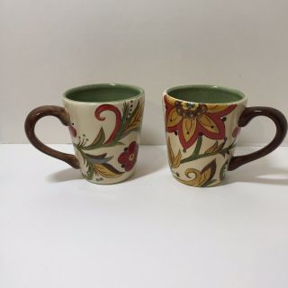 2 Coffee Mugs Carynthum Pier 1 One Earthenware Floral 4.  25 "