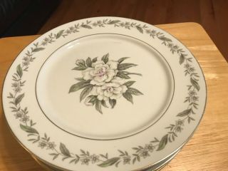 Set Of 8 Royal Jackson China Gardenia Gold Trim & Flowers - Dinner Plates 10.  25”