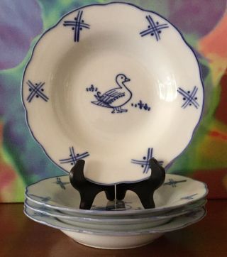 Cordon Bleu Bia // Set Of Four 8 " Porcelain Soup Bowls // Duck Blue