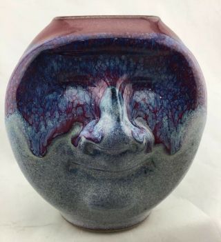 Vintage Art Pottery 5” Moon Face Vase Ceramic Art & Crafts Stars Astrological