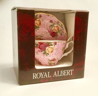 Royal Albert “dusky Pink Lace” Teacup And Saucer Fine Bone China