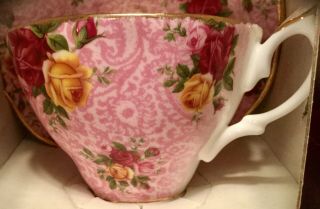Royal Albert “Dusky Pink Lace” Teacup and Saucer Fine Bone China 4