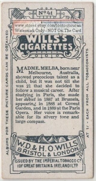 Dame Nellie Melba Australian Operatic Soprano Musician 100,  Y/O Ad Trade Card 2