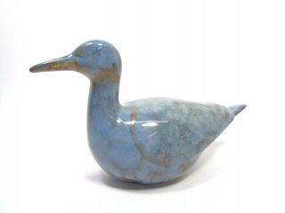 Vintage 1970s Studio Art Pottery Blue & Copper Drip Glazed Ceramic Duck Figurine