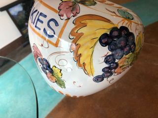 Vtg Pottery Italy Cookie Jar Canister Lid Ceramic Grape Vine Floral Grapes 7