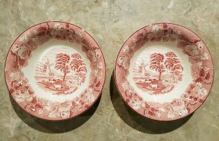 2 Wood & Sons Enoch Woods English Scenery Pink Deep 8 " Vegetable Serving Bowls