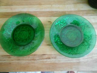 2 Vintage Anchor Hocking Emerald Green Sandwich Oatmeal Small Plates / Saucers