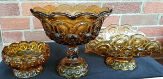 Vintage L E Smith Moons Stars Glass Banana Boat Compote And Fairy Lamp Bottom