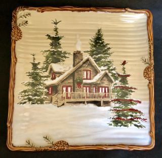 St.  Nicholas Square Snow Valley Cabin Square Dinner Plate