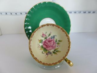 Vintage Aynsley Wide Mouth Cup And Saucer With Large Rose And Gold Trim