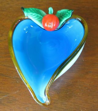 Kb Koscherak Bros Murano Cased Glass Heart Cherry Dish Italy