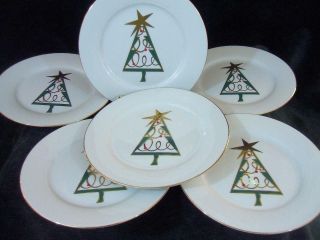 Set Of Six - Pier 1 - Green - Christmas Tree - Dessert/salad - Plates - 7.  5 " Dia.