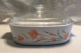 Corning Ware Peach Floral 2 Liter Covered Casserole